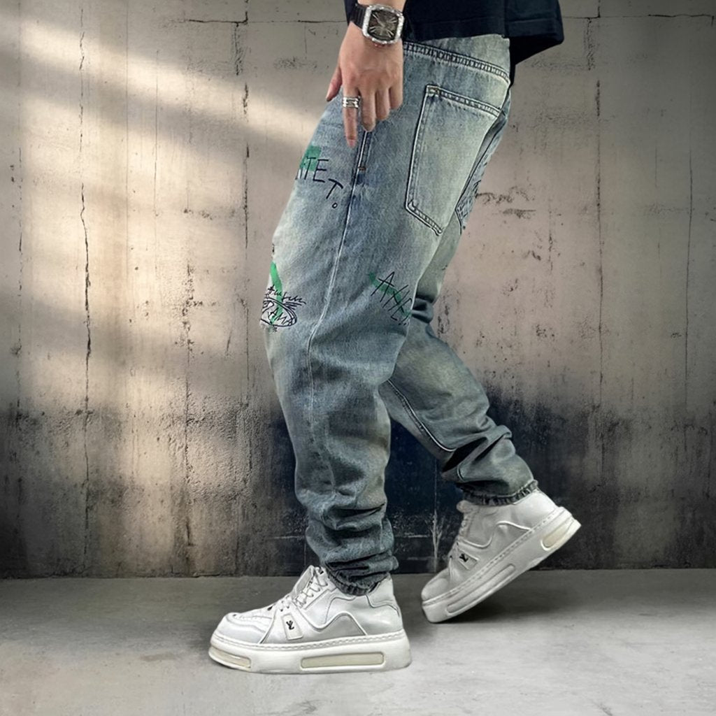 グラフィックペイントワイドデニムパンツ U2516