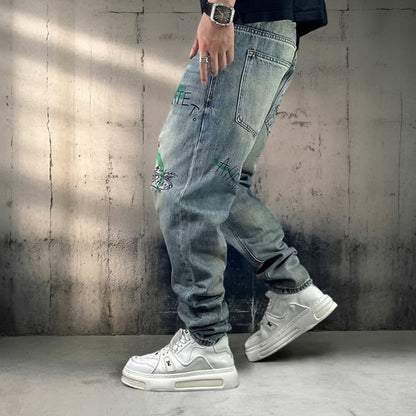 グラフィックペイントワイドデニムパンツ U2516