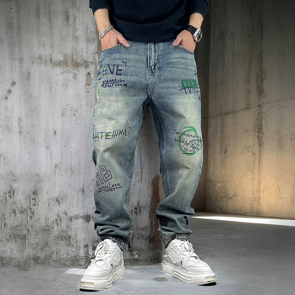 グラフィックペイントワイドデニムパンツ U2516