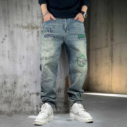 グラフィックペイントワイドデニムパンツ U2516