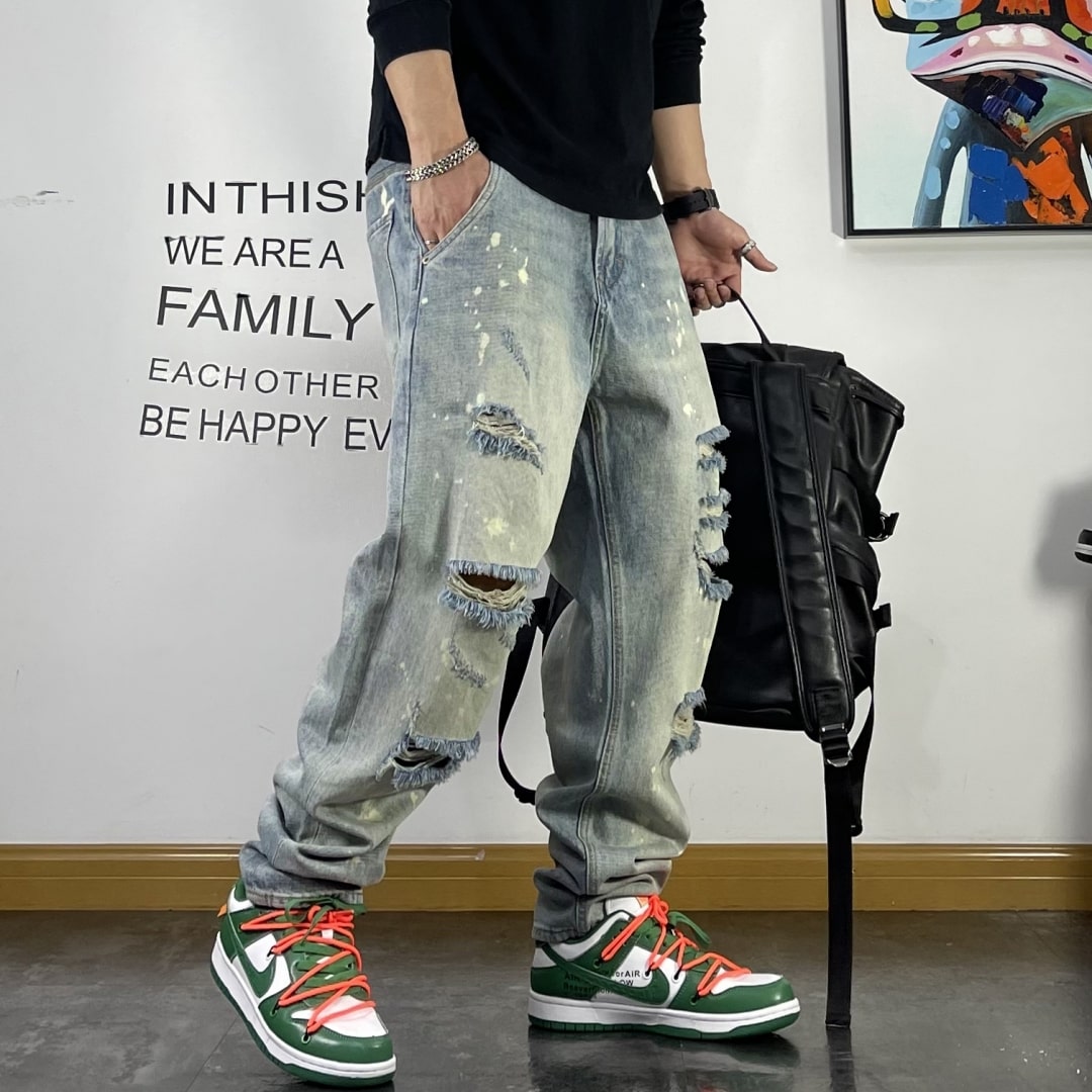 【OUTLET/即納】ダメージホールウォッシュドデニムジーンズ U1522