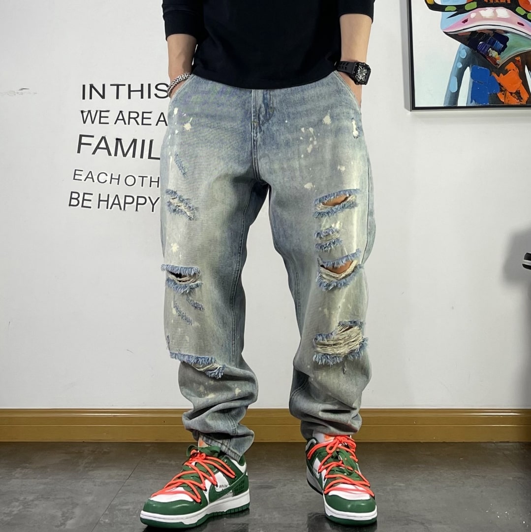 【OUTLET/即納】ダメージホールウォッシュドデニムジーンズ U1522