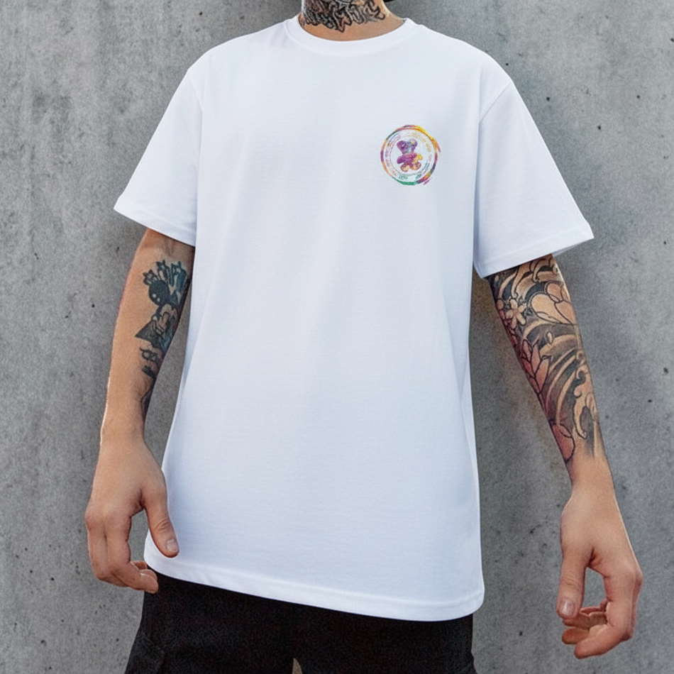 カラフルプリントベアグラフィック半袖Tシャツ U2596