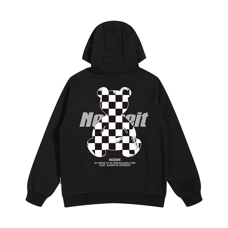 チェッカーベアプリントパーカー U2494