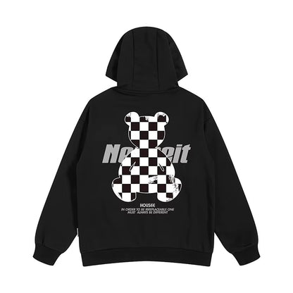 チェッカーベアプリントパーカー U2494