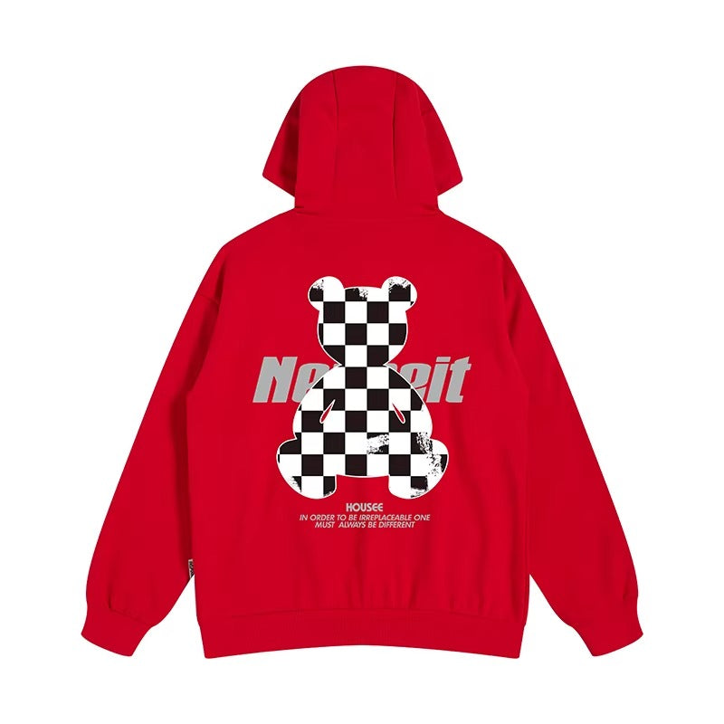 チェッカーベアプリントパーカー U2494