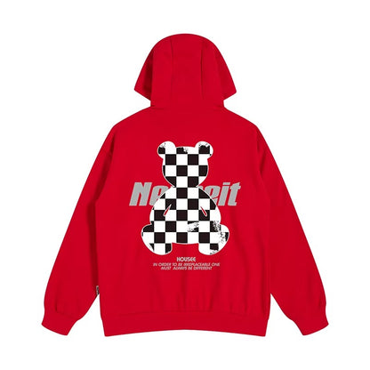 チェッカーベアプリントパーカー U2494