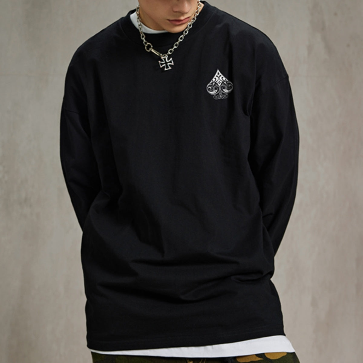 【OUTLET/即納】ラウンドネックルーズ長袖Tシャツ U1880