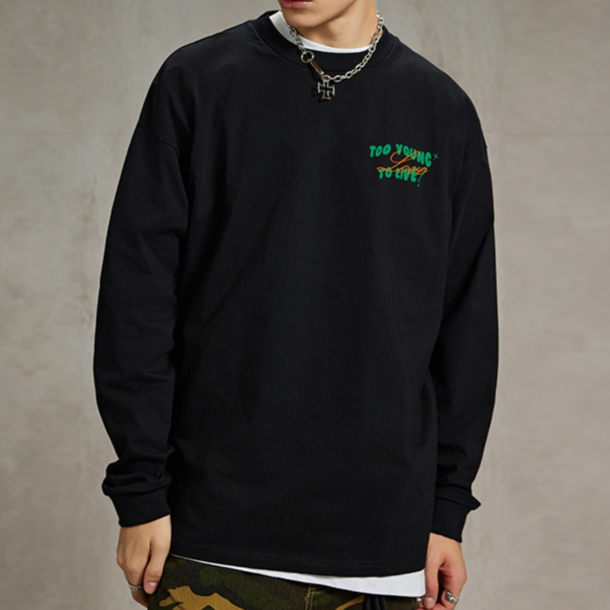 レタープリントストリート長袖Tシャツ U1883