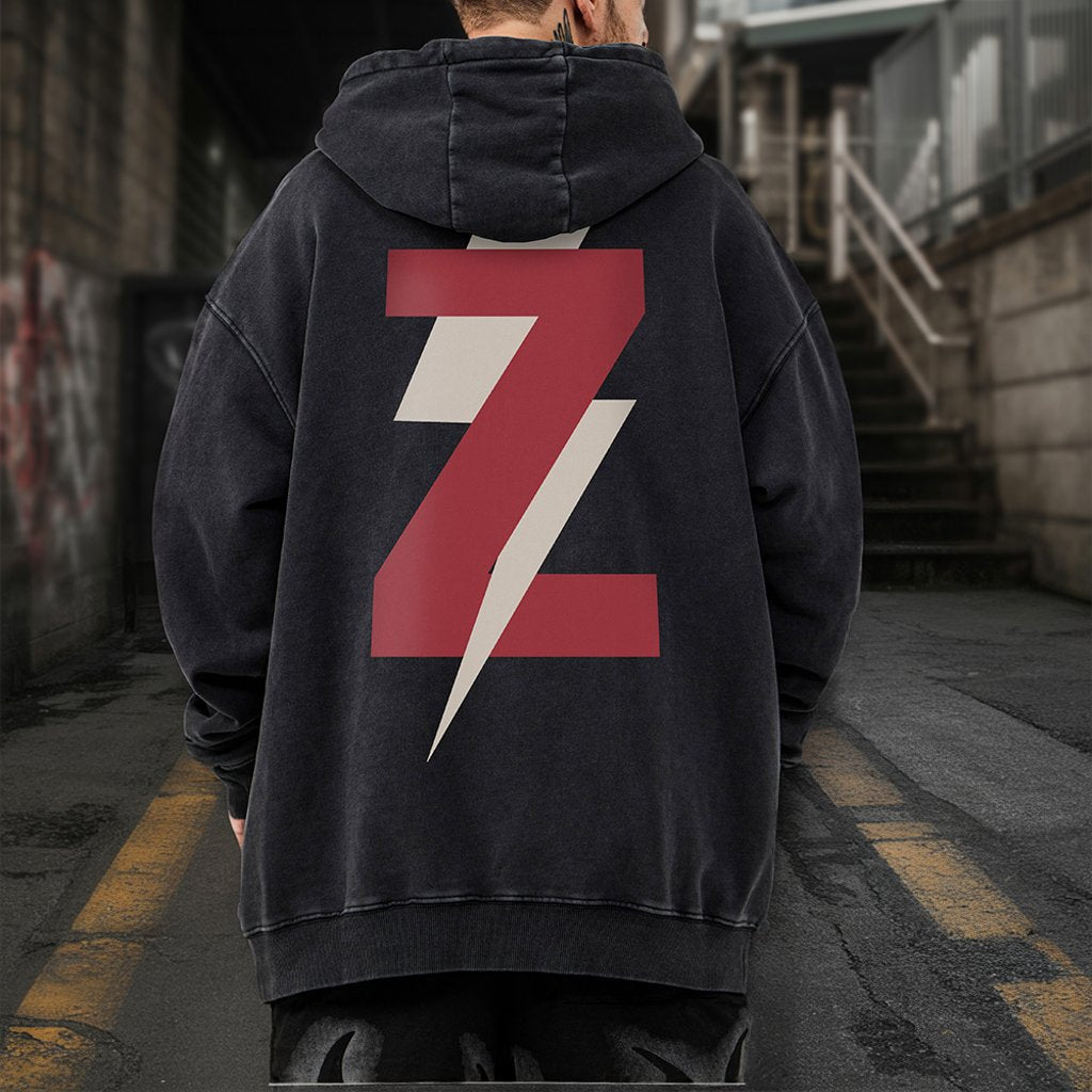 サンダーボルトシンボルバックプリントパーカー U2394